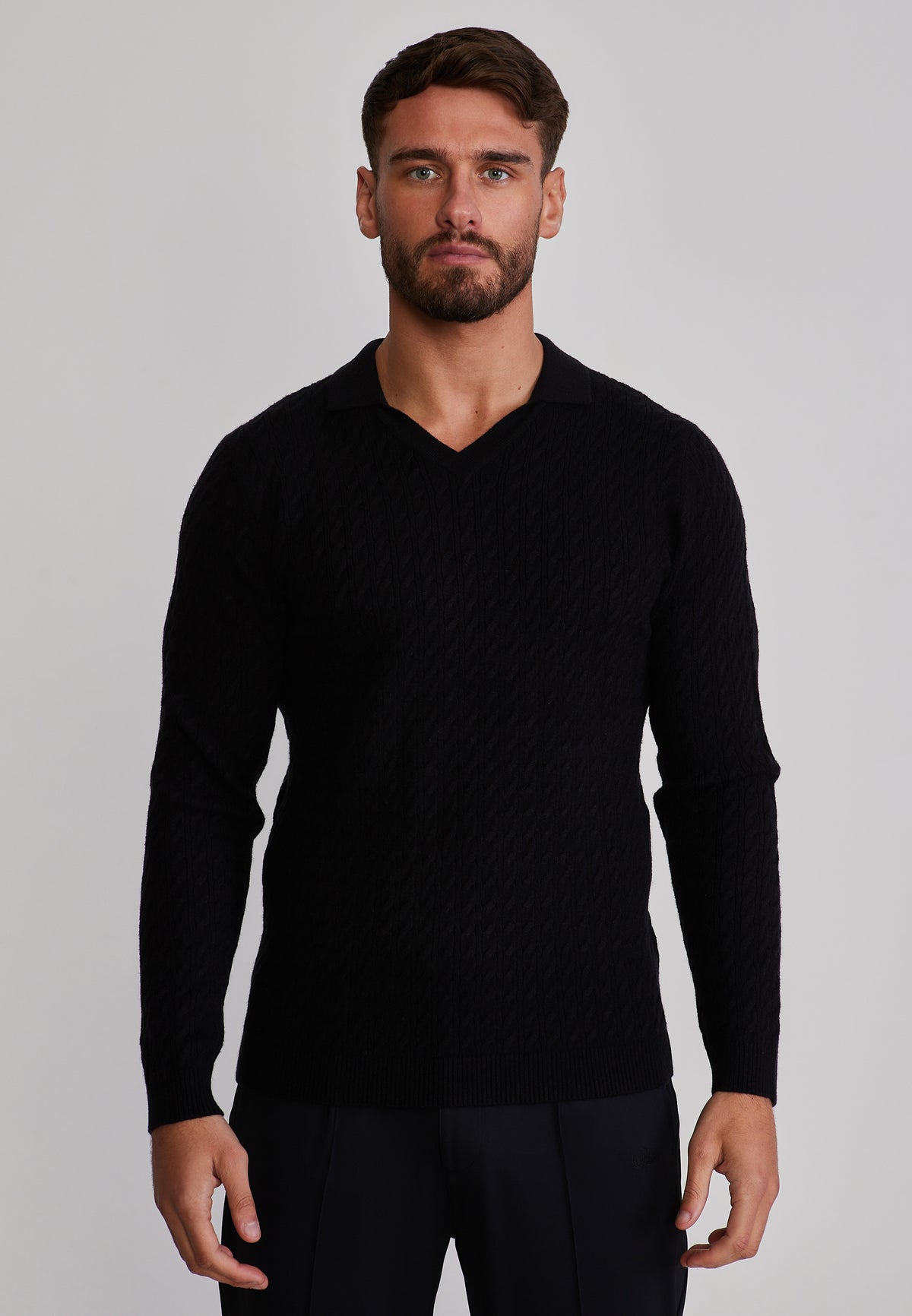 Langarmpolo Knitted Polo in Black T-Shirts SikSilk