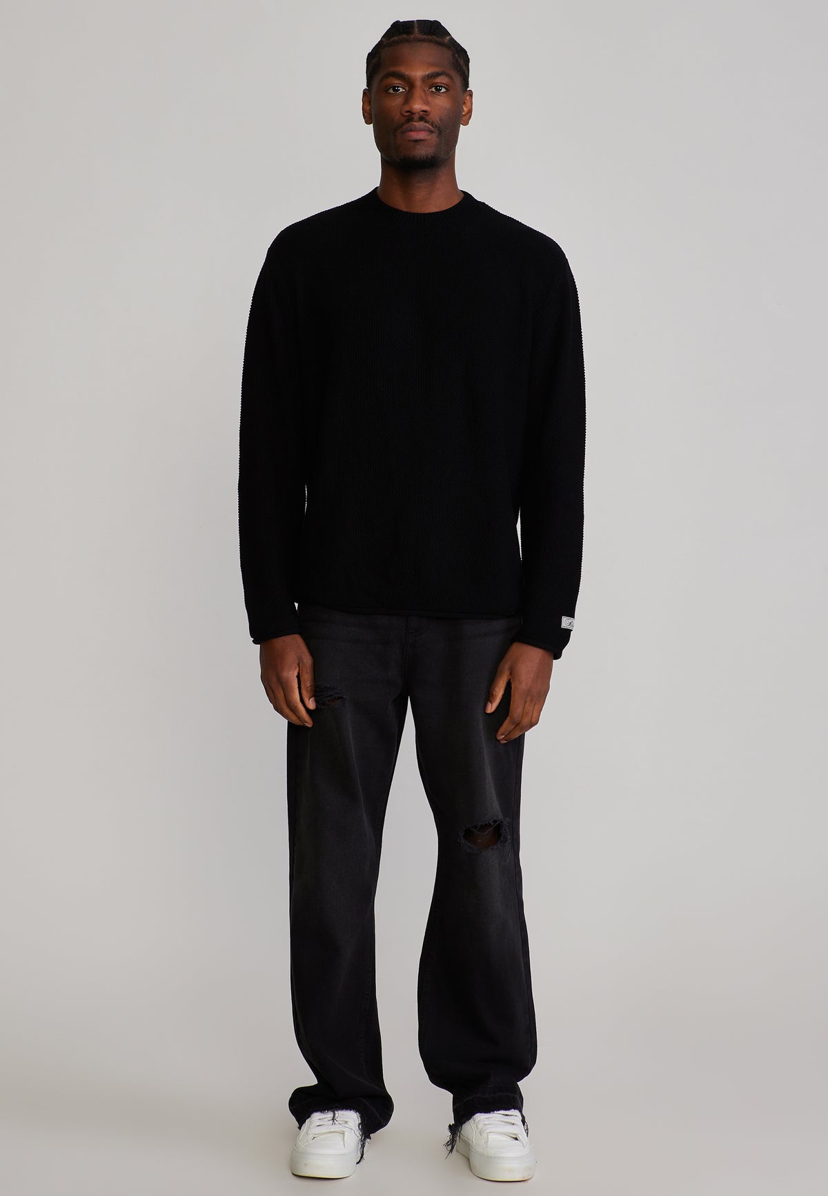 Jeans Distressed Loose Fit in Washed Black Jeans SikSilk