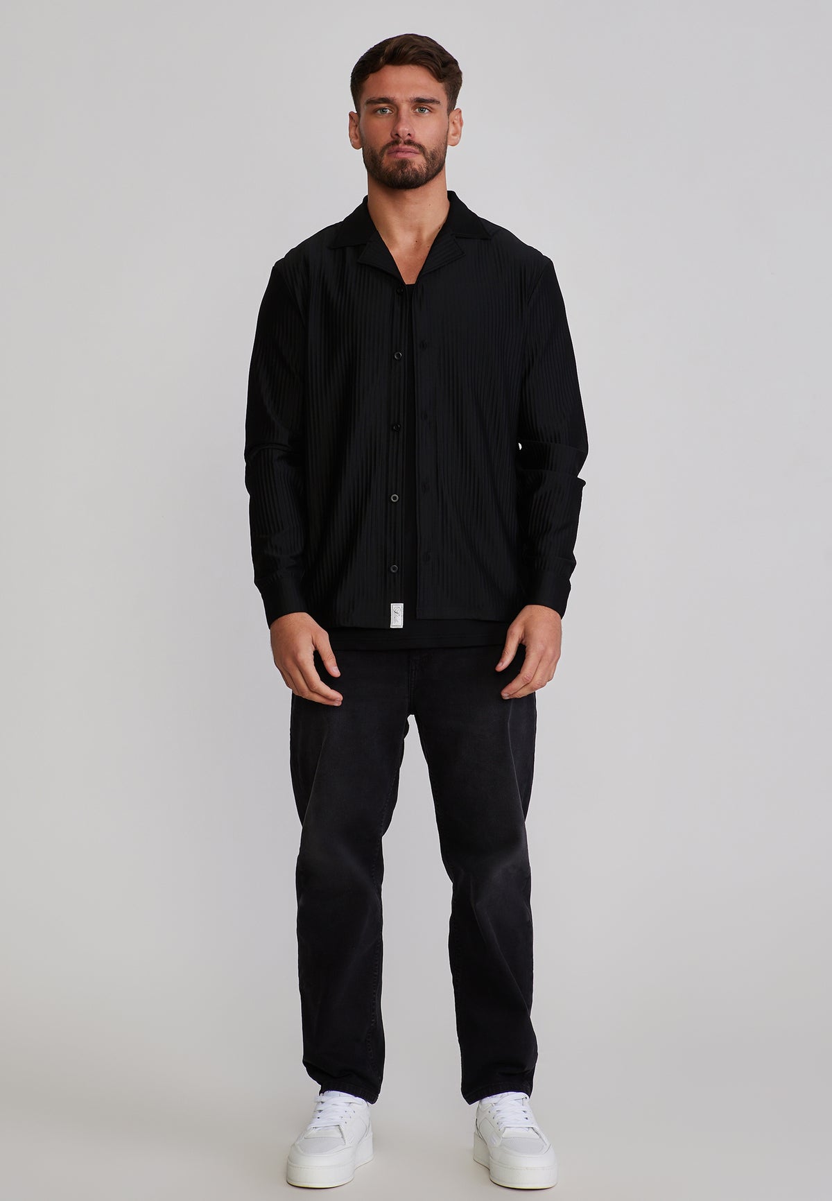 Langarmhemd Plisse in Black Hemden SikSilk