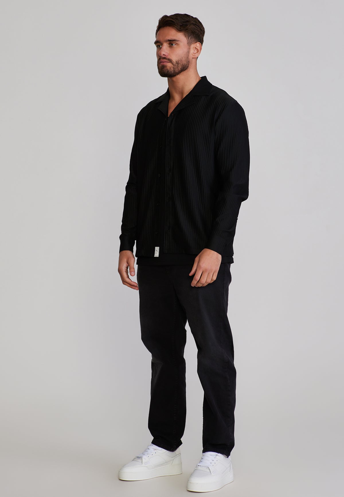Langarmhemd Plisse in Black Hemden SikSilk