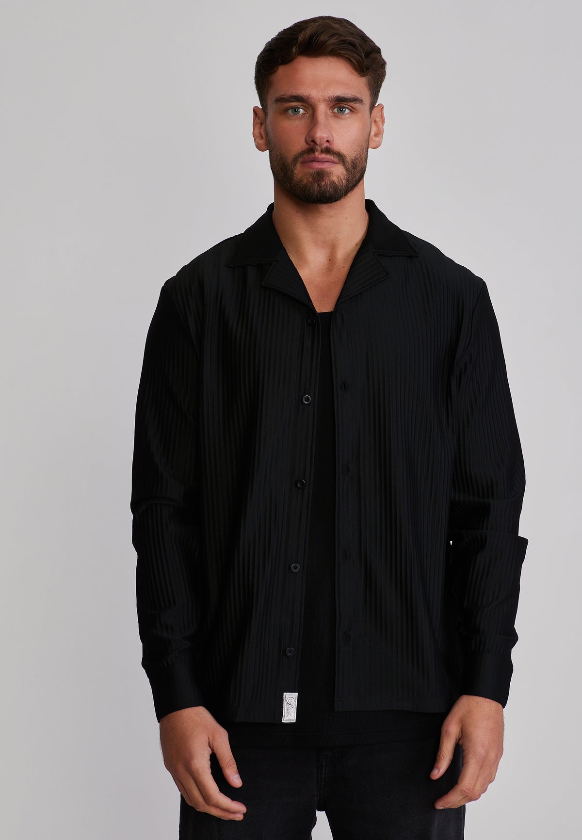 Langarmhemd Plisse in Black Hemden SikSilk