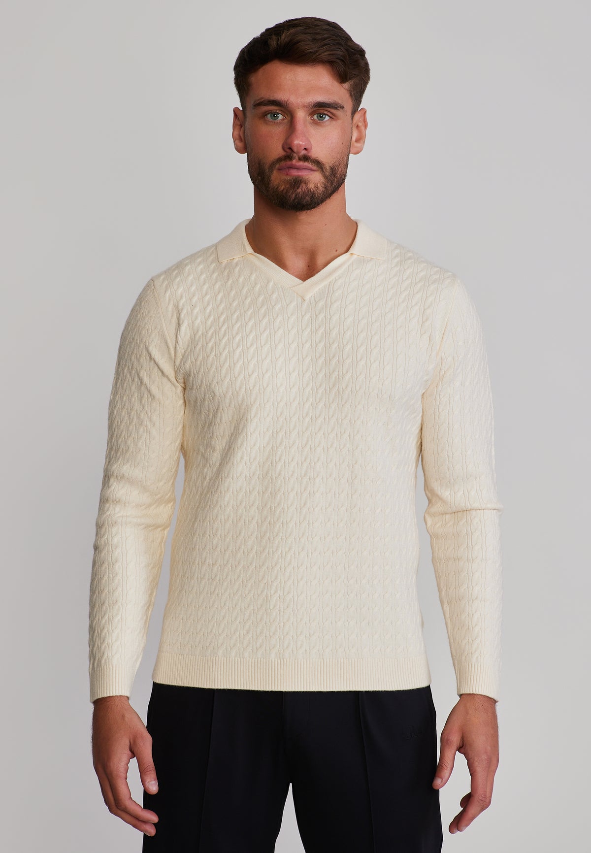 Langarmpolo Knitted Polo in Ecru T-Shirts SikSilk