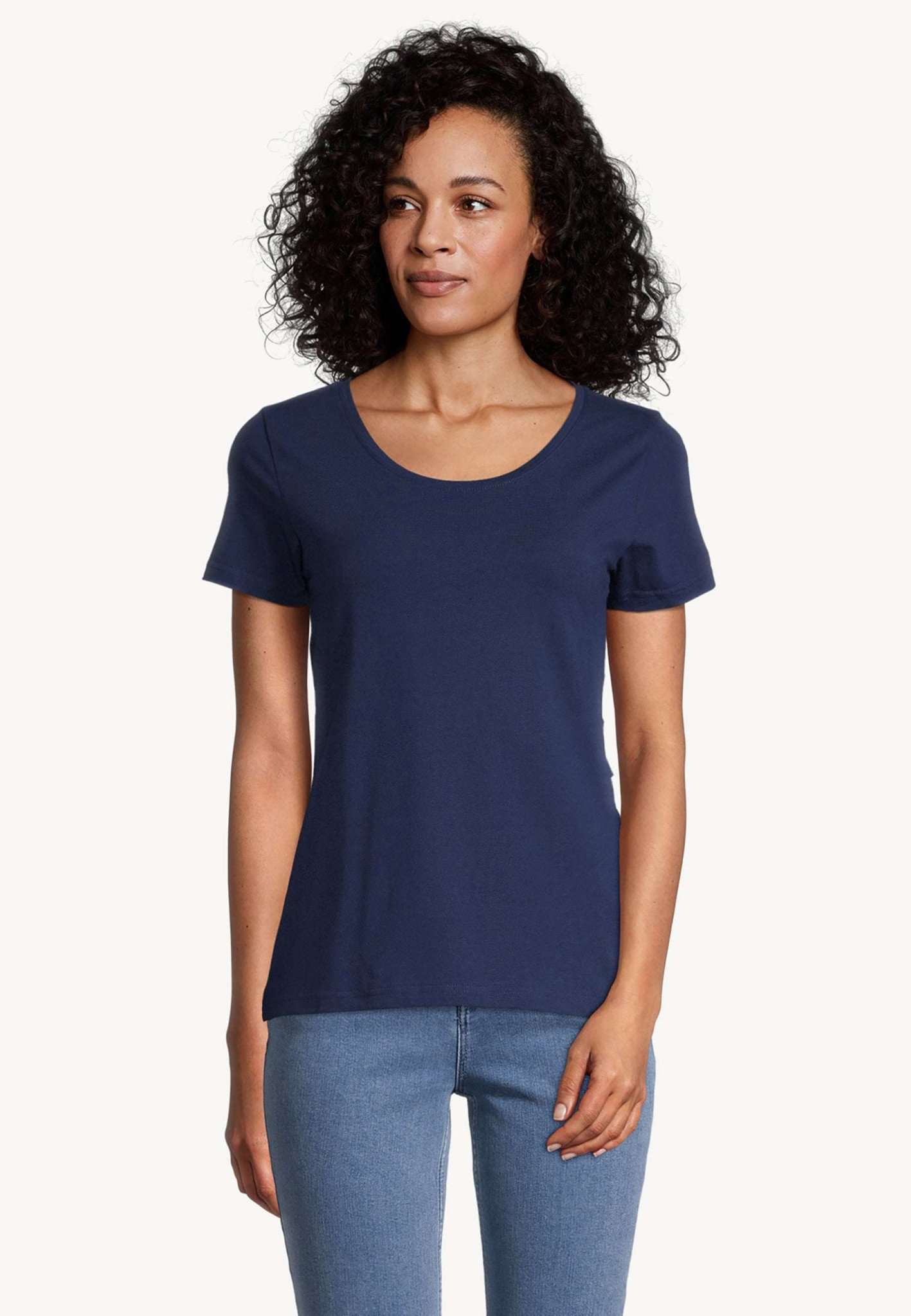 Alba Deep Neck Slim Tee in Medieval Blue T-Shirts Tamaris   