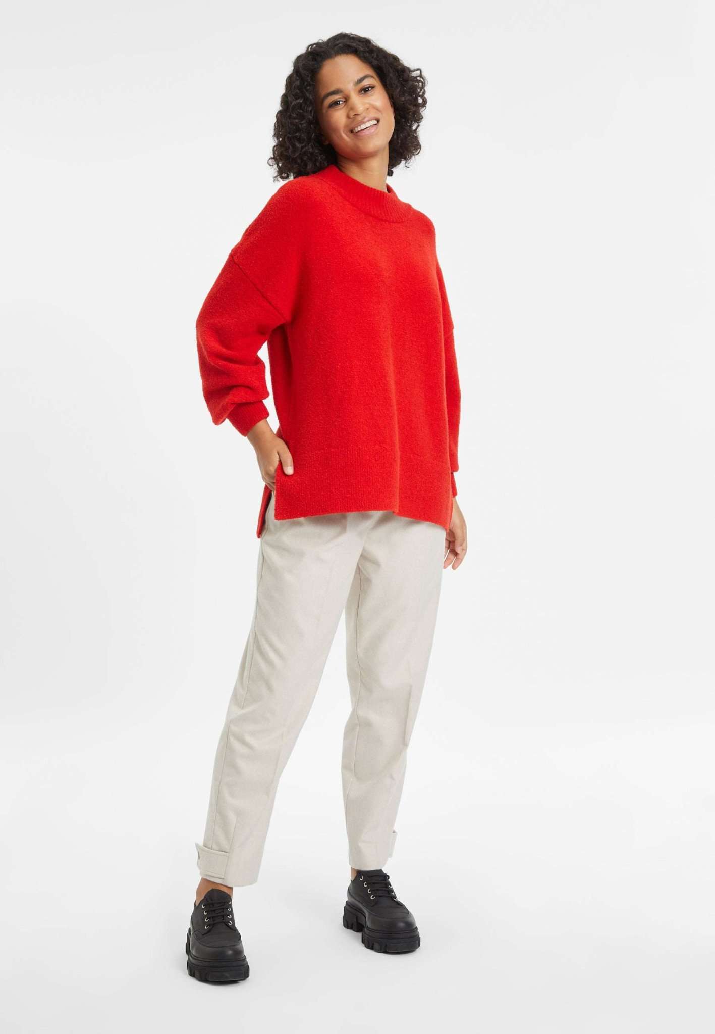 Barlt Boucle Knit Sweater in Fiery Red Pullover Tamaris   