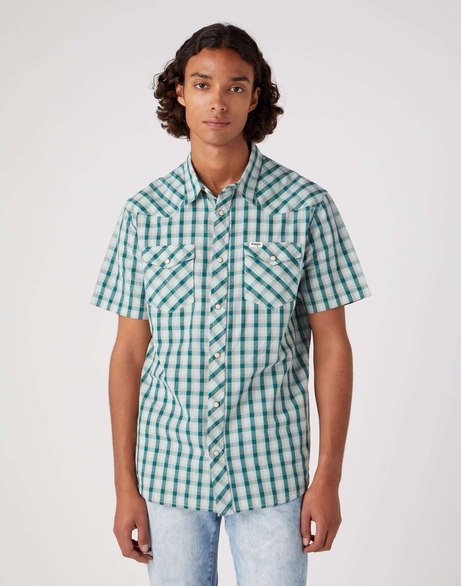 Short Sleeve Western Shirt in Bayberry Green Hemden Wrangler   