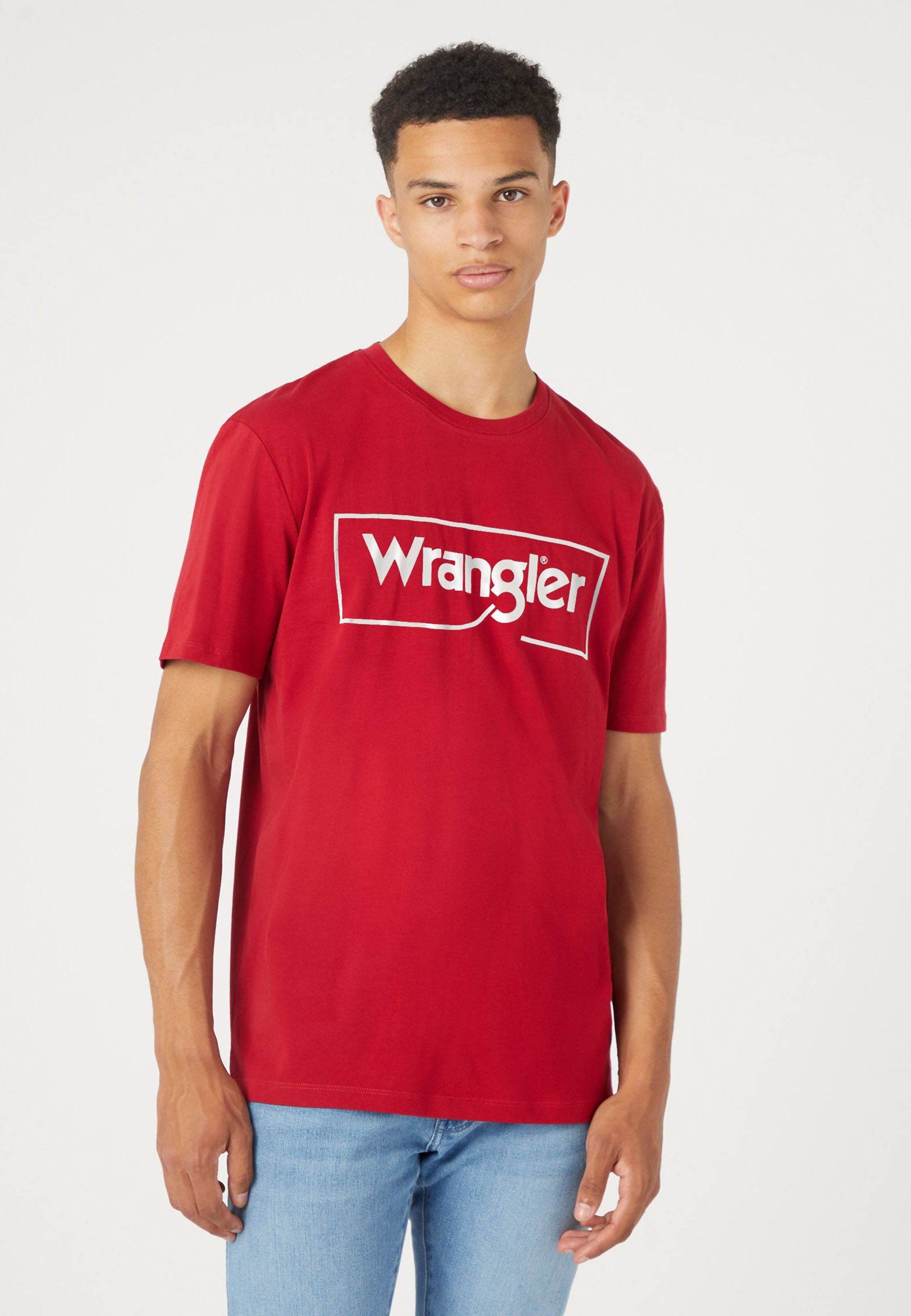 Frame Logo Tee in Red T-Shirts Wrangler   