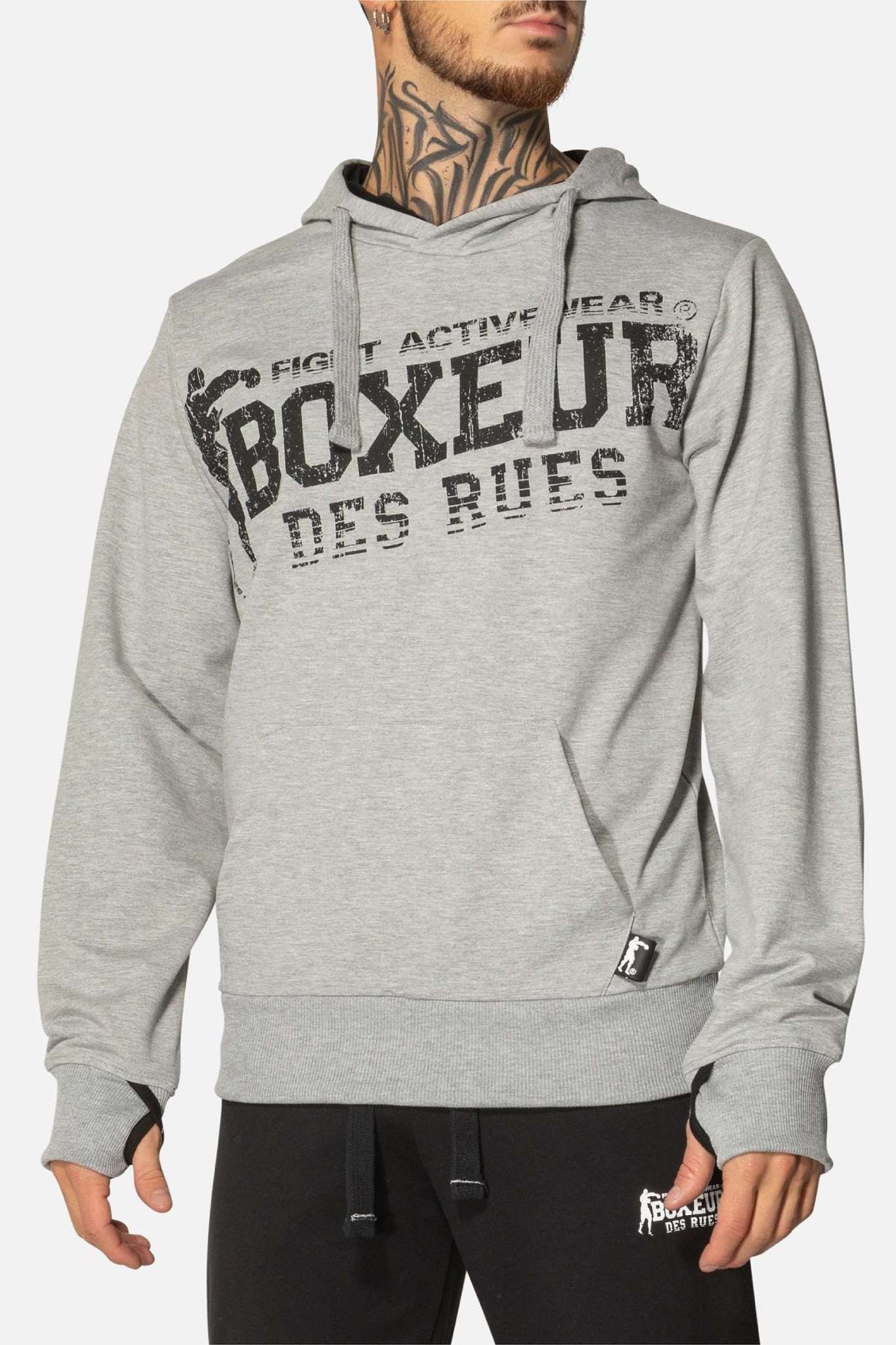 Hooded Sweatshirt Big Logo in Grey Melange Kapuzenpullover Boxeur des Rues   