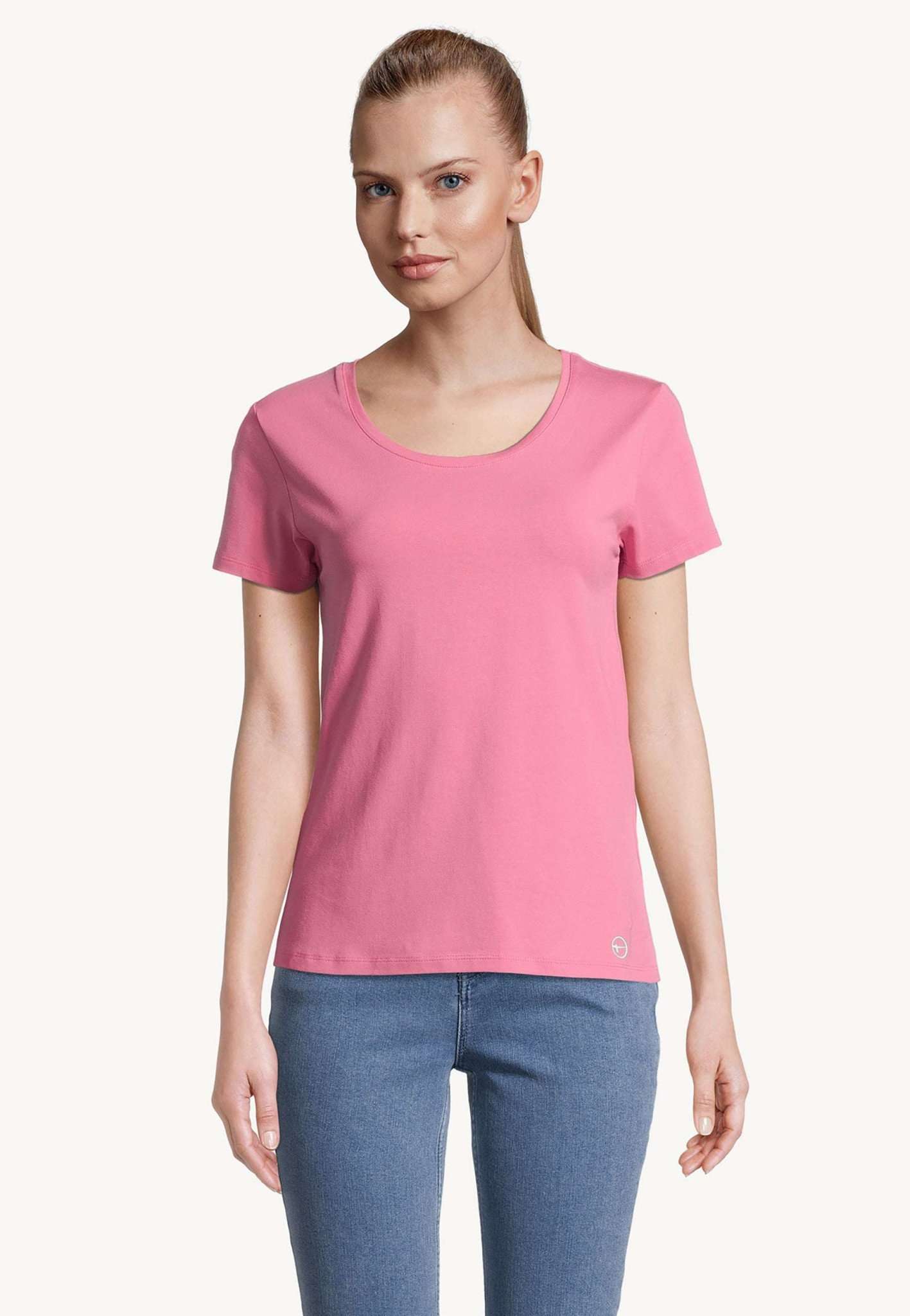 Alba Deep Neck Slim Tee in Pink Carnation T-Shirts Tamaris   