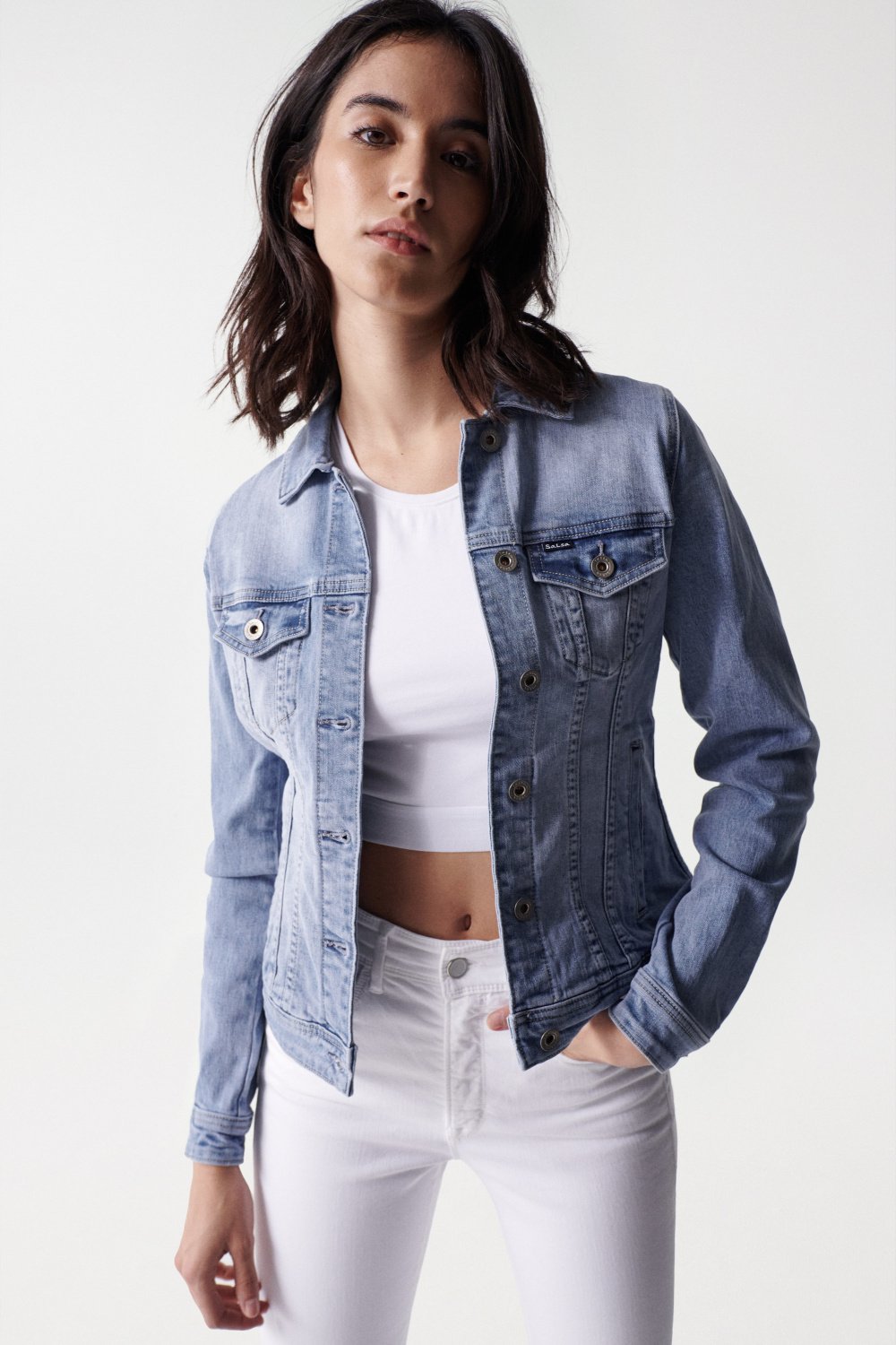 Denim Trucker Jacket  in Medium Light Jeansjacken Salsa Jeans   