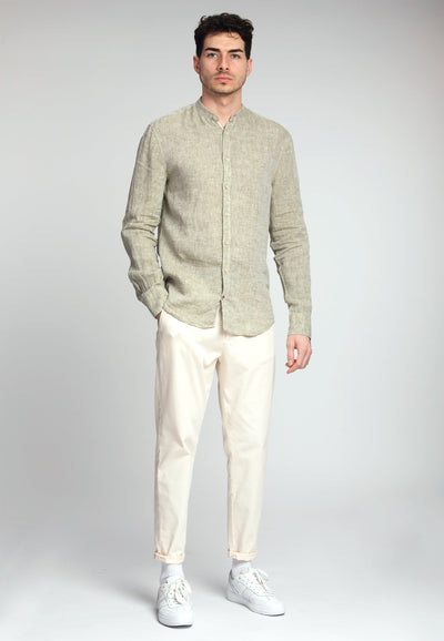 Shirt Linen Stand-Up in Olive Hemden Colours and Sons   
