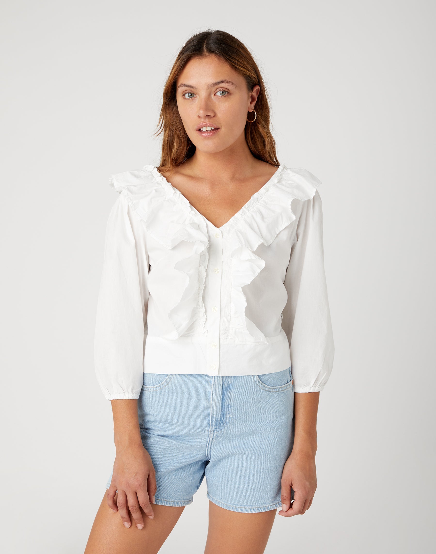 Western Frill Blouse in Worn White Blusen Wrangler   