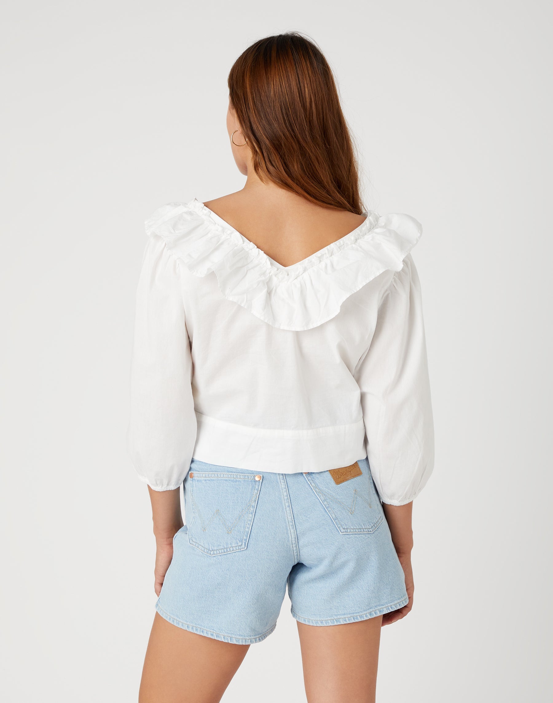 Western Frill Blouse in Worn White Blusen Wrangler   