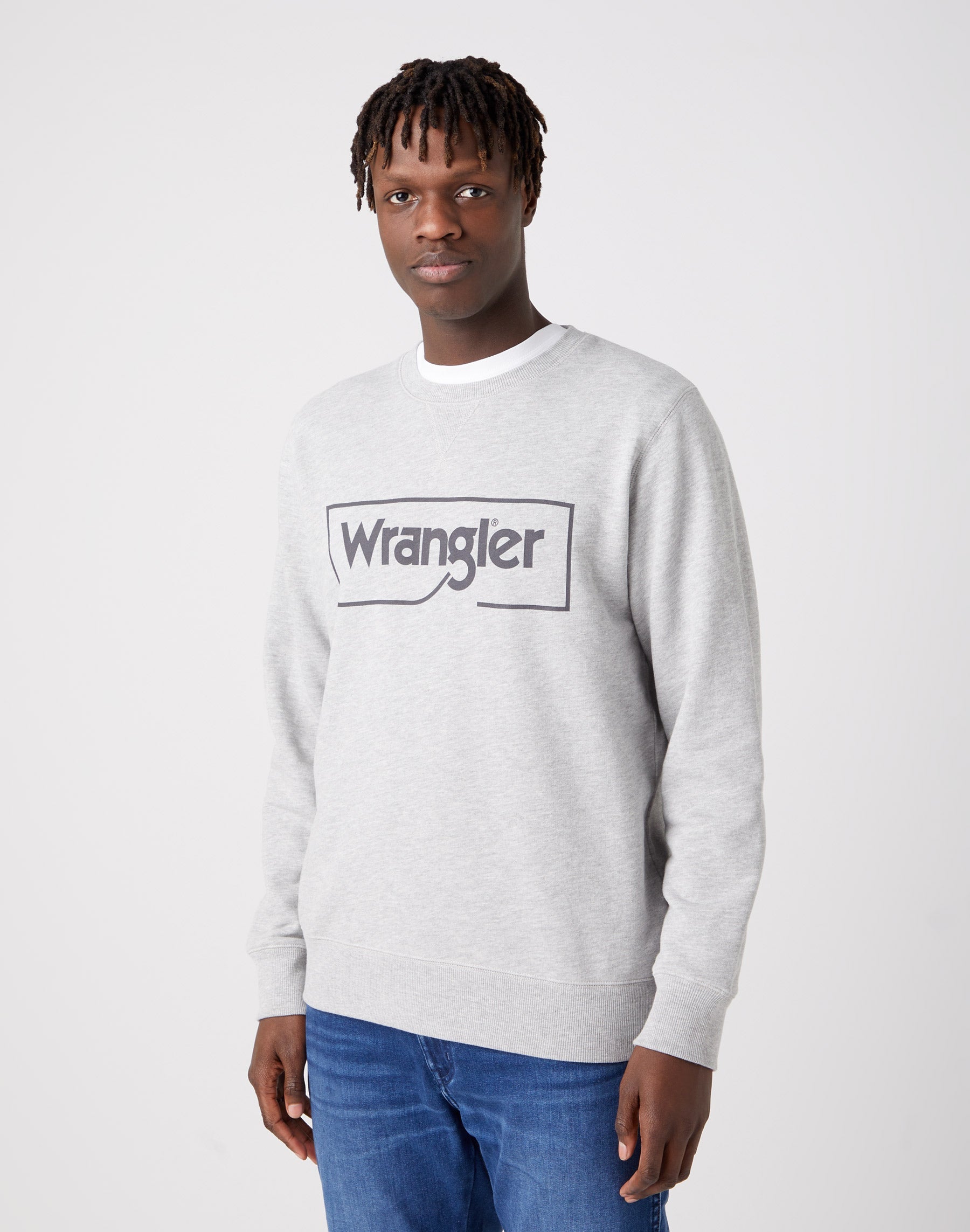 Frame Logo Crew in Mid Grey Melange Sweatshirts Wrangler   