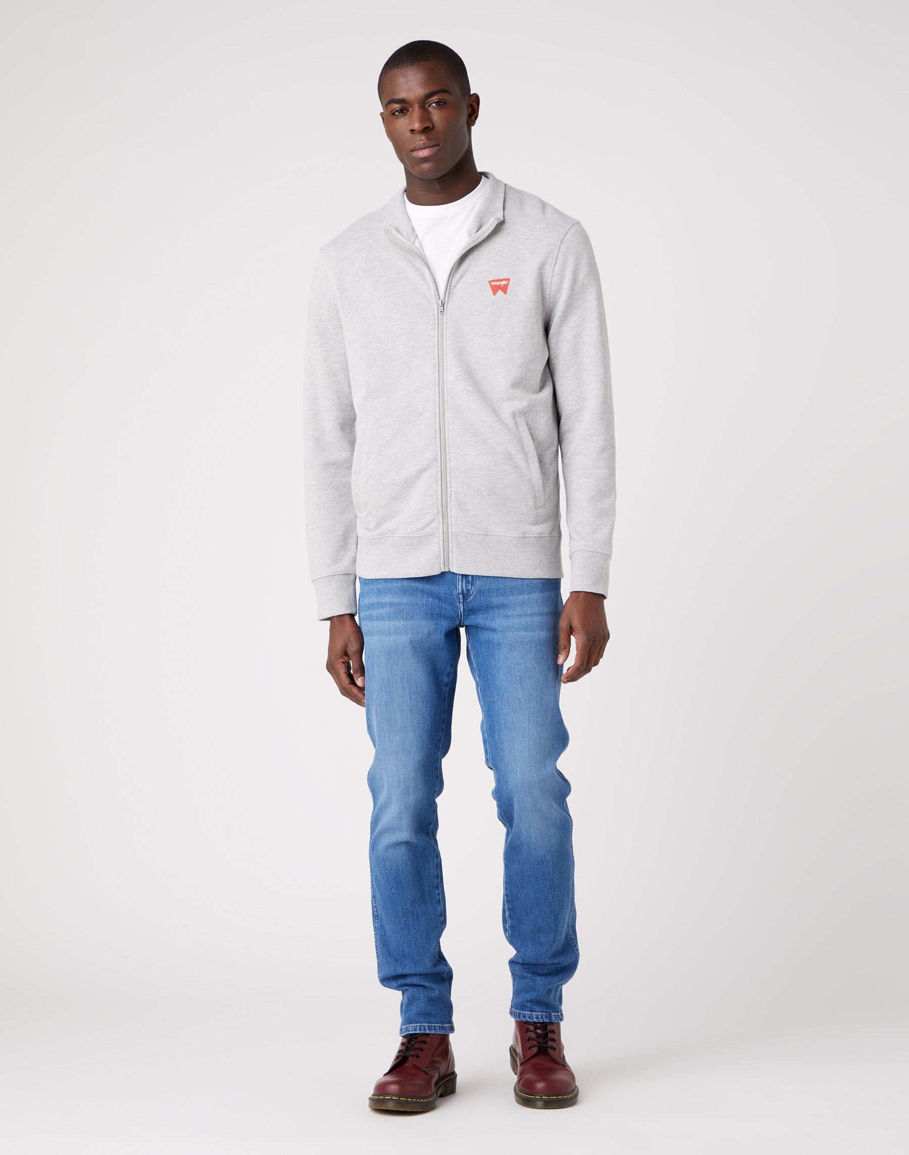 Funnel Neck Zip in Mid Grey Melange Sweatjacken Wrangler   