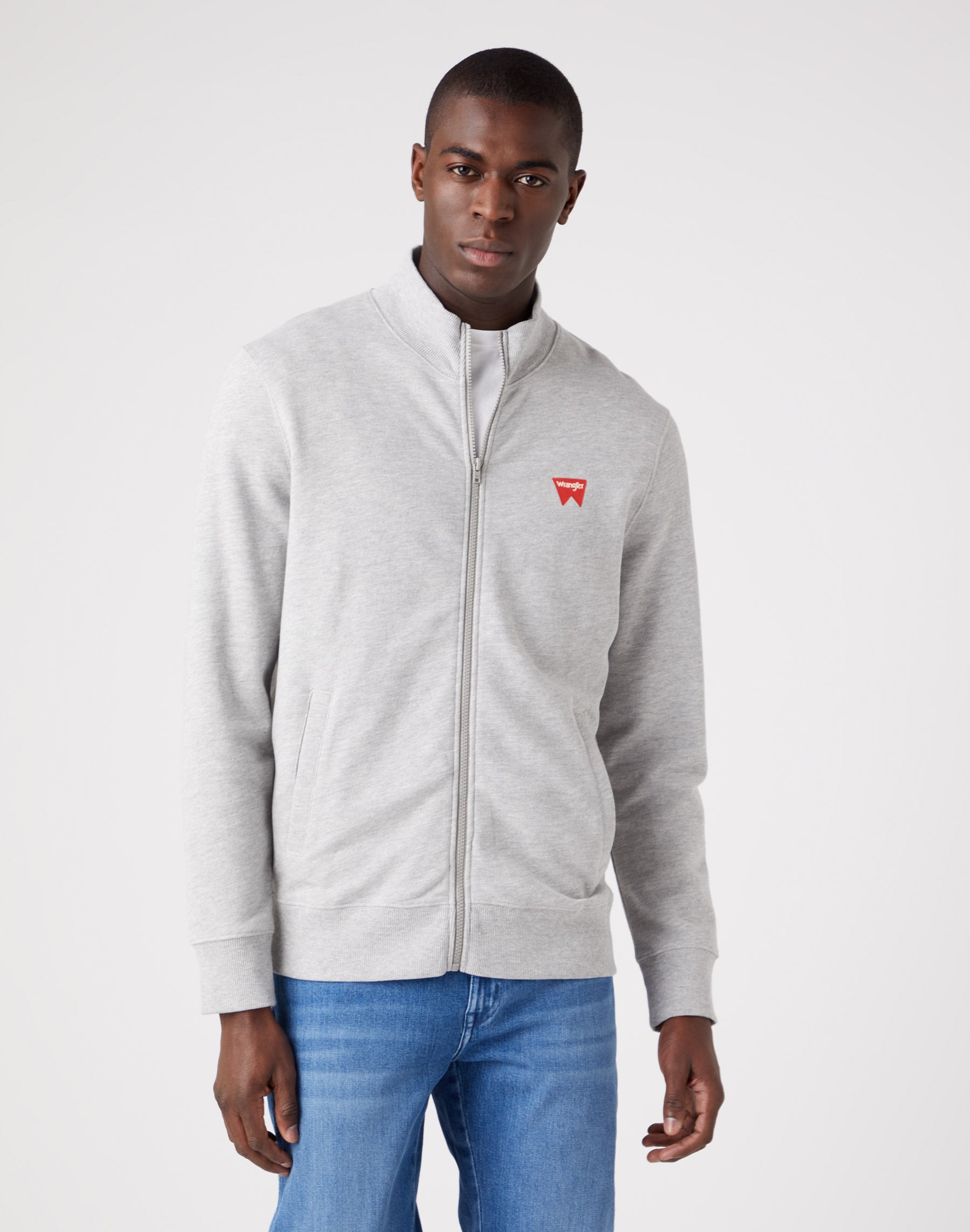 Funnel Neck Zip in Mid Grey Melange Sweatjacken Wrangler   