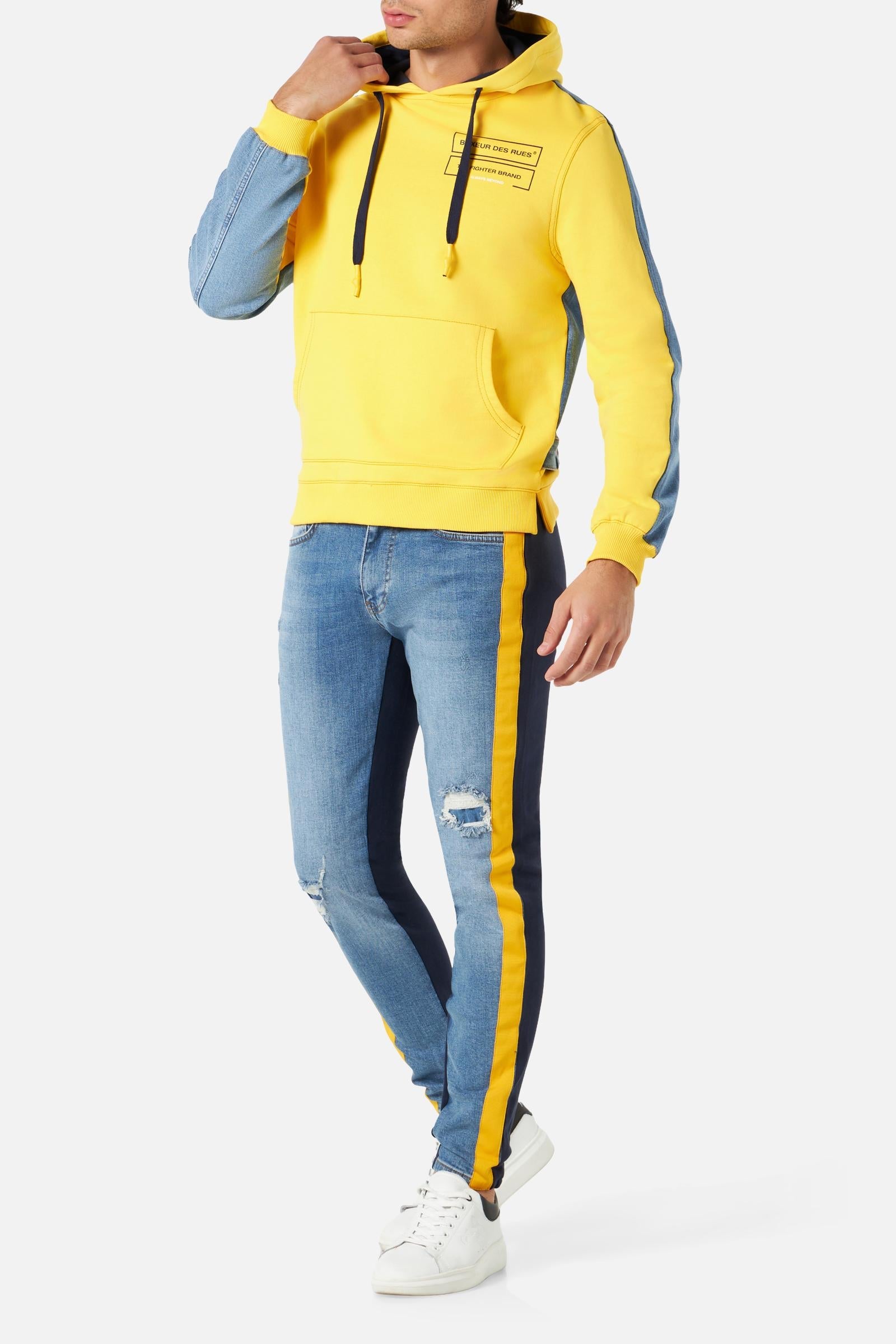 Mixed Fabric Hoodie in Yellow Kapuzenpullover Boxeur des Rues   