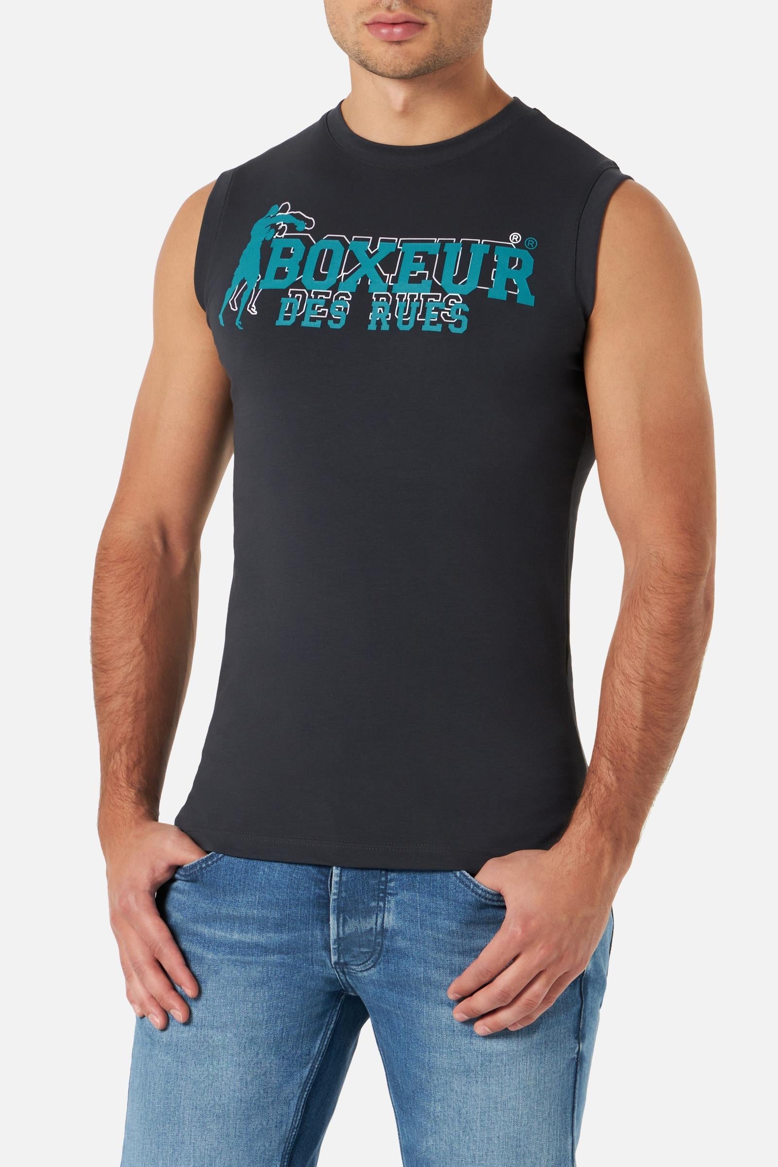 Printed Tank in Anthracite Tops Boxeur des Rues   