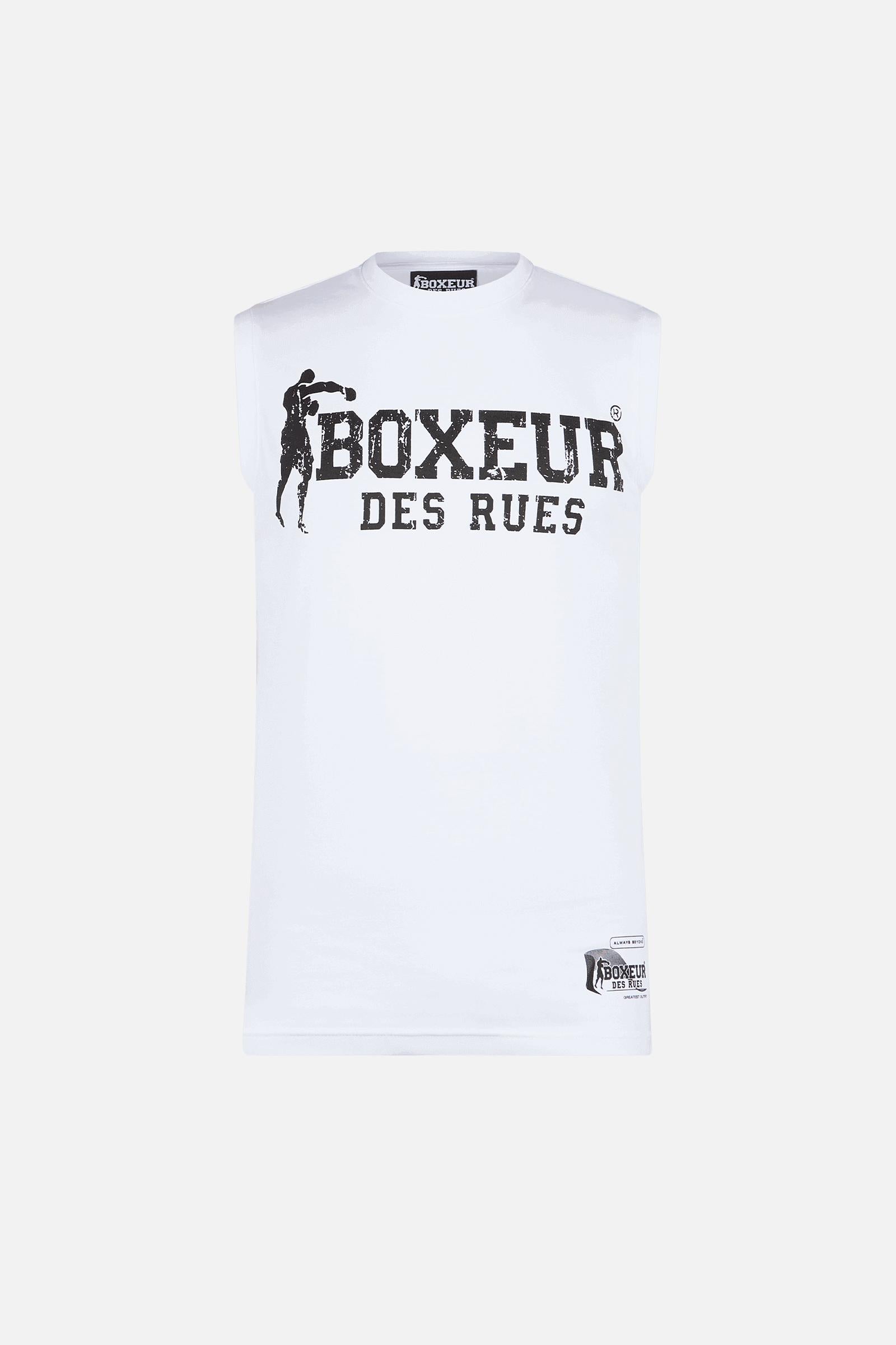 Basic Printed Tank Top in White-Black Tops Boxeur des Rues   
